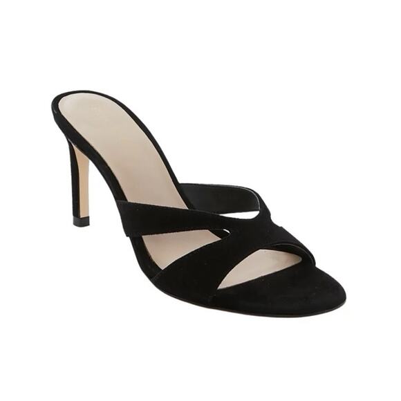 STEWART WEITZMAN Mariposa 80 Black Suede Slide Sandals Mules - 7 - Picture 1 of 8